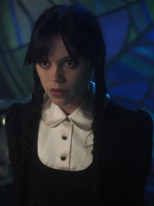 Wednesday White Polo Collared Black Top